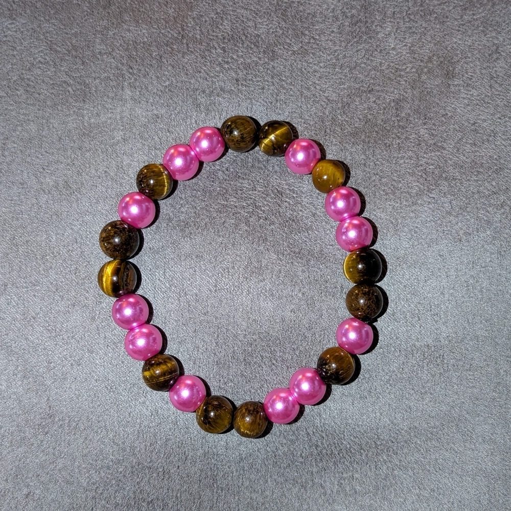 Tiger's Eye And Glass Stretch Bracelet